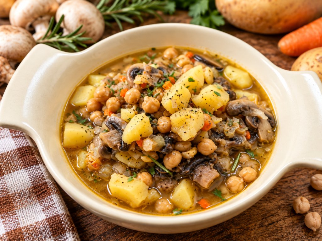 zuppa di patate ceci e funghi