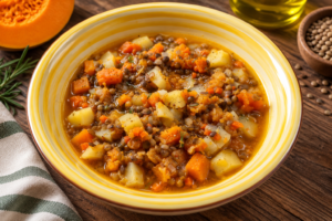 Zuppa rustica di lenticchie e zucca