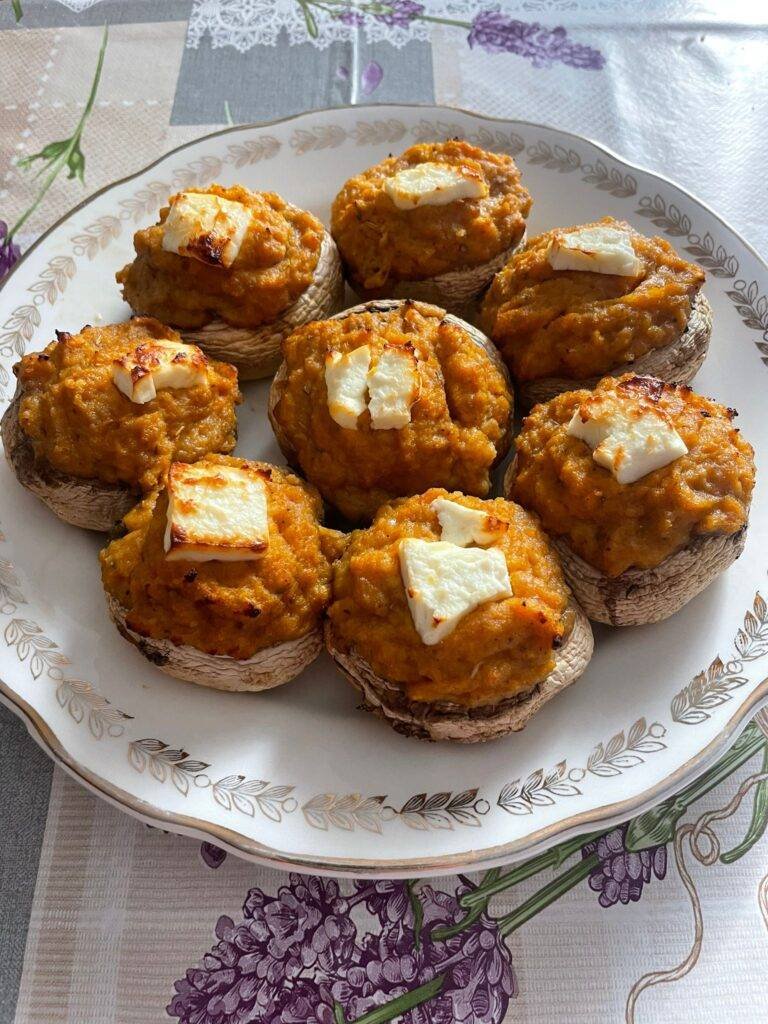 funghi ripieni di zucca e feta