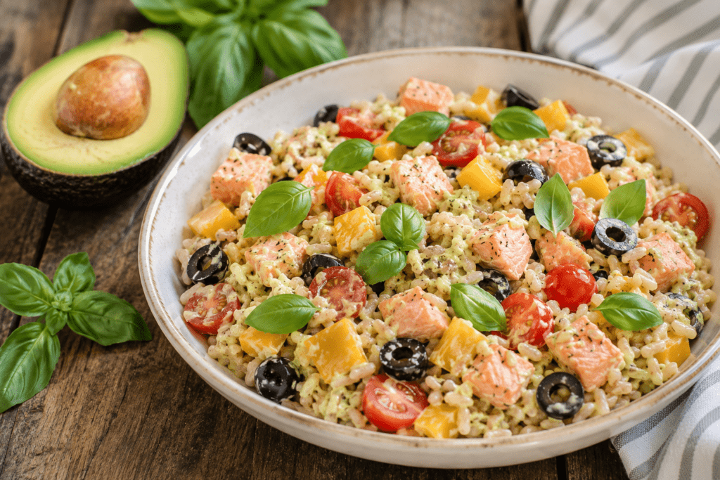 insalata di riso con maionese di avocado