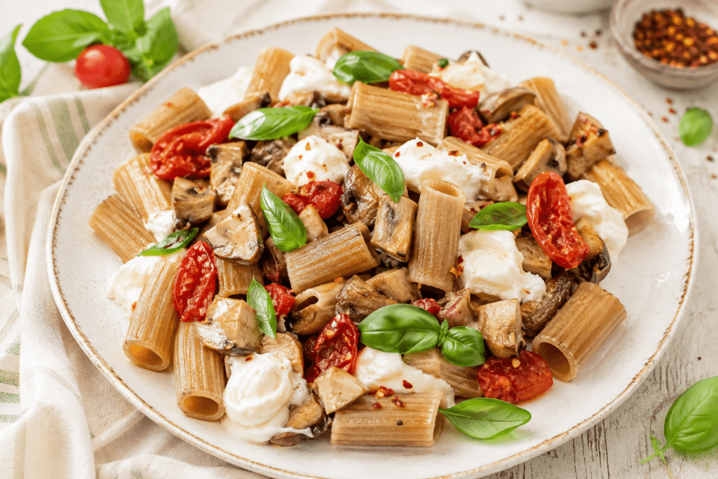 pasta fredda melanzane pomodorini e mozzarella
