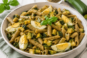 pasta fredda zucchine uova sode e pesto