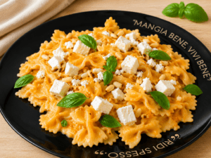 pasta crema di peperoni pinoli e feta