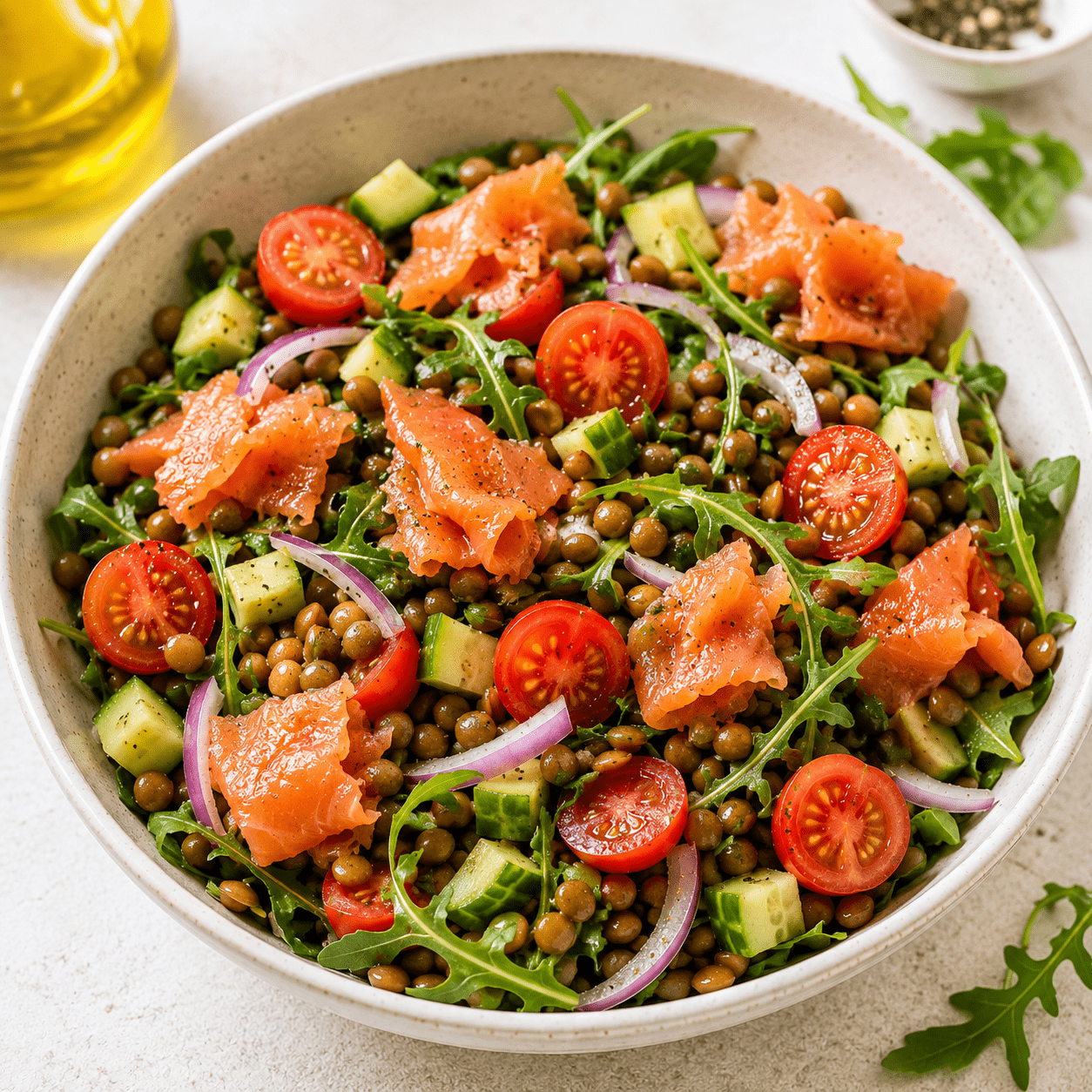 insalata di lenticchie e salmone